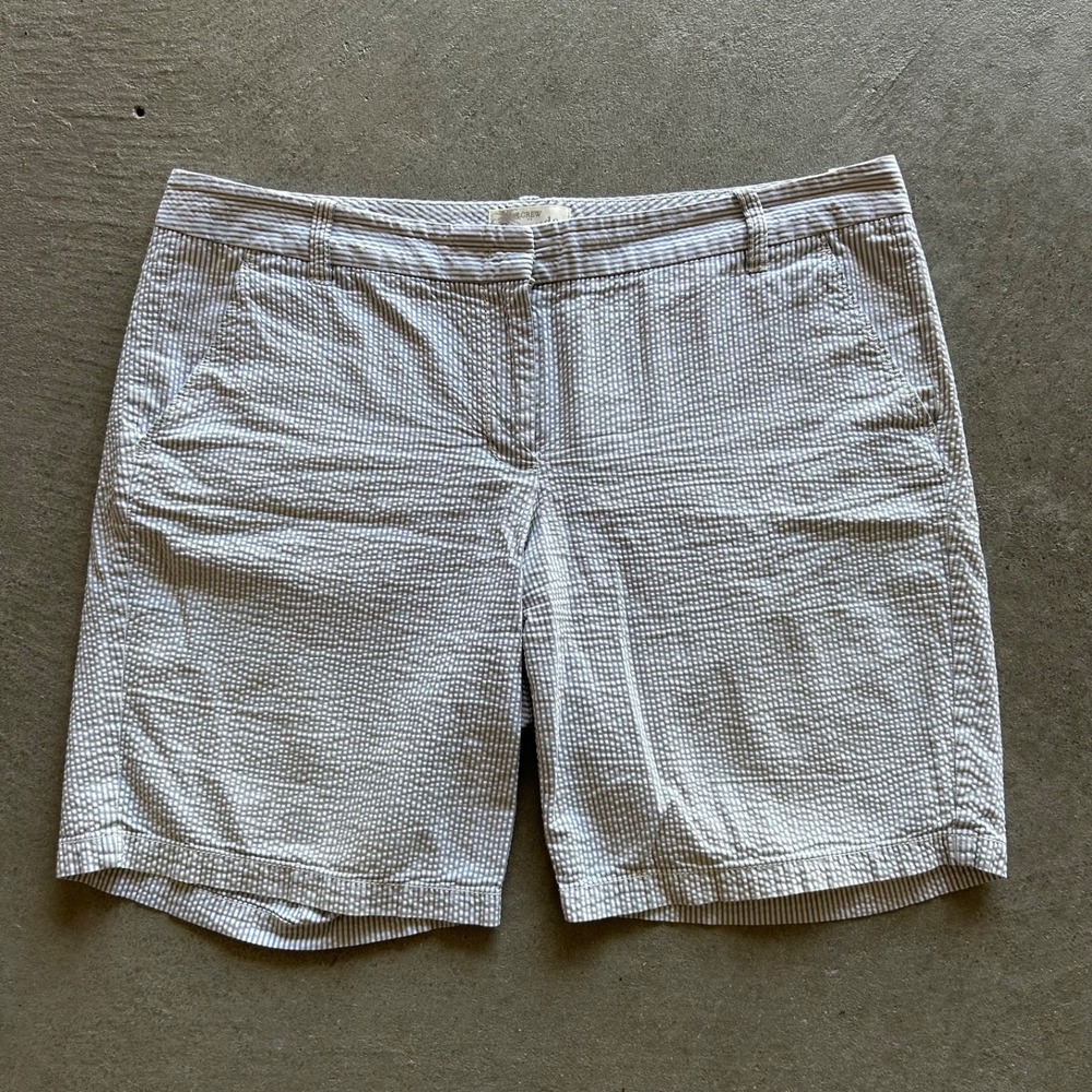 J.Crew Bermuda Shorts Womens 12 Blue White‎ Seersucker Striped Cotton Casual